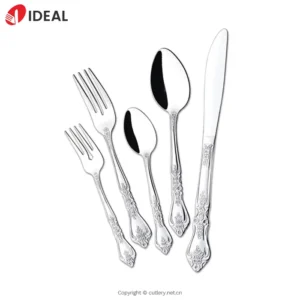 304 Stainless Steel 5-Piece Patterned Flatware Set Mirror Shine