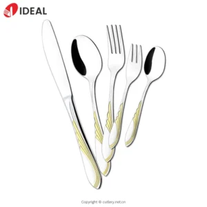 304 Stainless Steel 5-Piece Gold Plated Flatware Set Mirror Finish Knife Fork Spoon