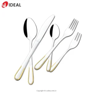 304 Stainless Steel 5-Piece Gold Finish Knife Fork Spoon Flatware Set Mirror Shine