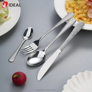 Hot Sale Hammered Cutlery Set Stainless Steel Spoon Fork Flatware Golden Gold Plated Bulk Hotel Wedding Silverware Metal